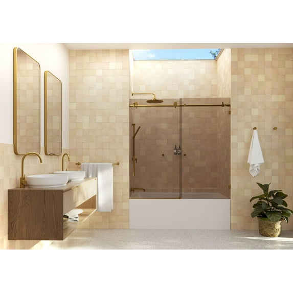 Glass Warehouse Btbsld-60 Equinox 60" High X 60" Wide Sliding Frameless Tub Door - Brass