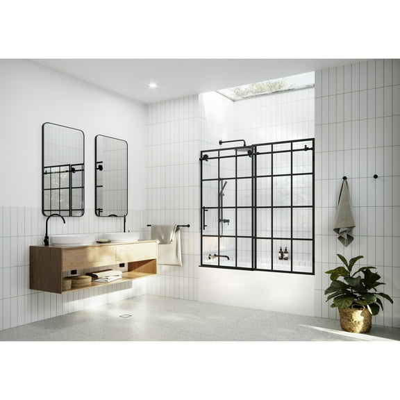 Glass Warehouse Esprit 56 in. - 60 in. x 60in. French Monture Bath Tub Sliding Shower Door Left-Sided Door