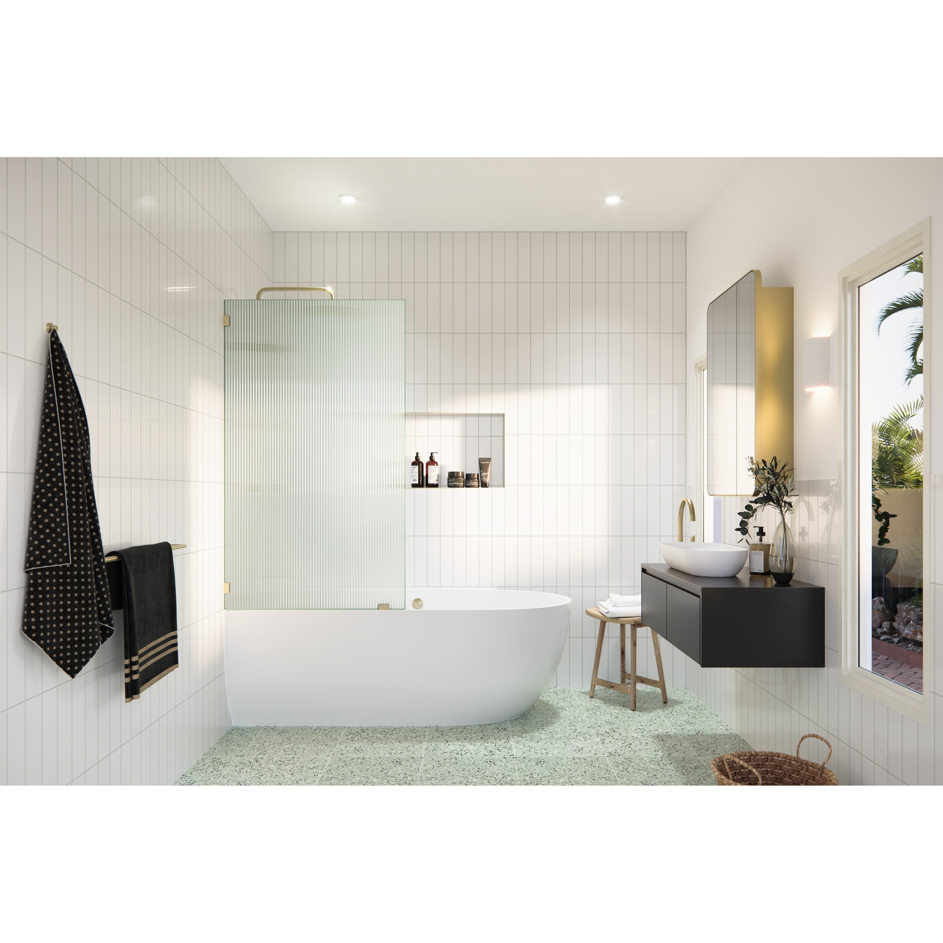 Gaia 30" Satin Brass Frameless Fluted Glass Bath Panel