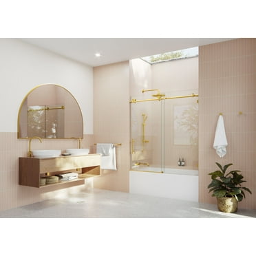 Glass Warehouse Gw-B-Sld-56 Eclipse 60" High X 56" Wide Sliding Frameless Tub Door - Brass