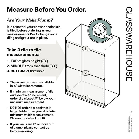Glass Warehouse  78" x 66" Frameless Shower Door - Wall Hinge Polished Nickel Polished