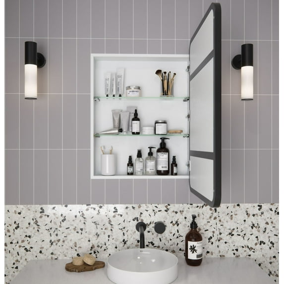 Glass Warehouse Sc1-Sq-22X32 Calla 22" X 32" Framed Single Door Medicine Cabinet - Black