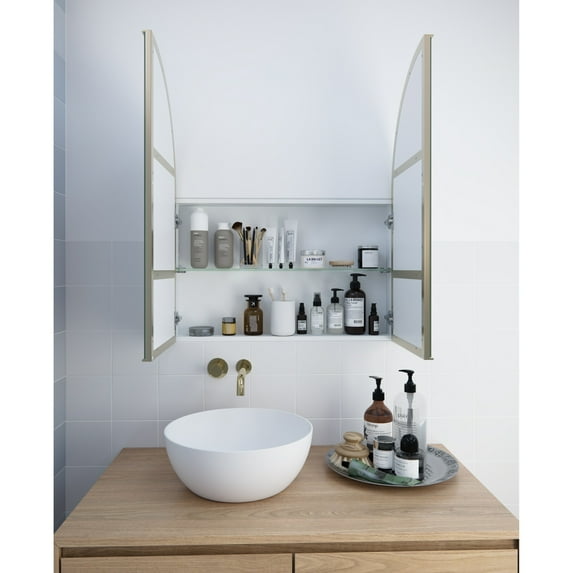 Glass Warehouse Stainless Steel Arch Medicine Cabinet Satin Brass