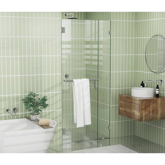 Glass Warehouse  78" x 44" Frameless Towel Bar Shower Door - Wall Hinge Brushed Nickel Nickel Finish