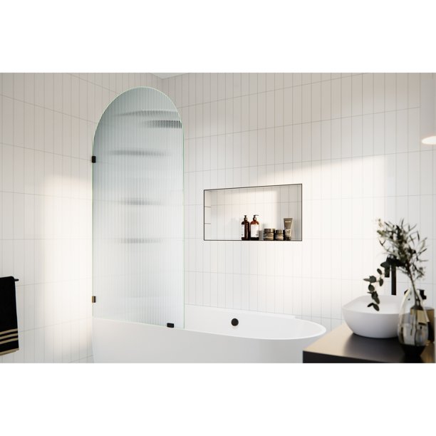 Glass Warehouse Venus 34 in. x 66.75 in. Single Fixed Frameless Arched Fluted Frosted Bathtub