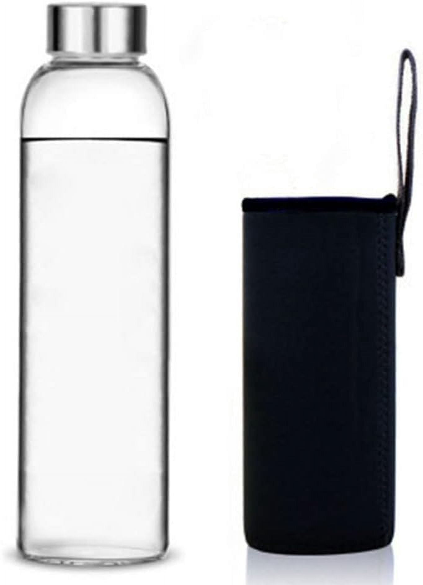 Glass Water Bottle, 360ml/420/550ml Sport Bottle with Stainless Steel Lid and Protective Bag for to Go Travel Gym Home (Black, 420ml)
