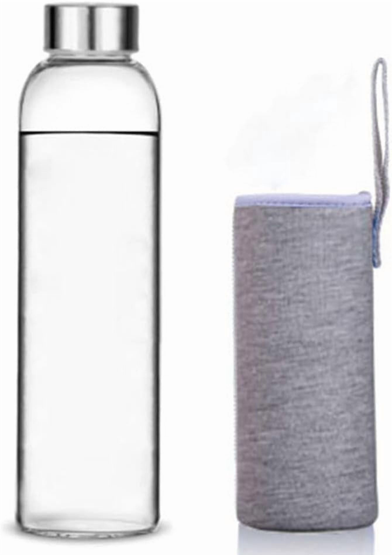 Glass Water Bottle, 360ml/420/550ml Sport Bottle with Stainless Steel Lid and Protective Bag for to Go Travel Gym Home (Grey, 360ml)