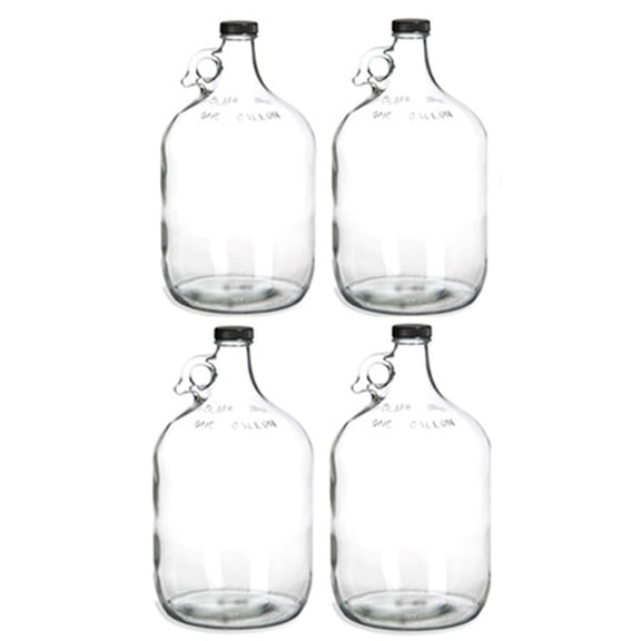 Glass Water Bottle, Includes 38 mm Polyseal Cap, 1 gal Capacity (Pack of 4)
