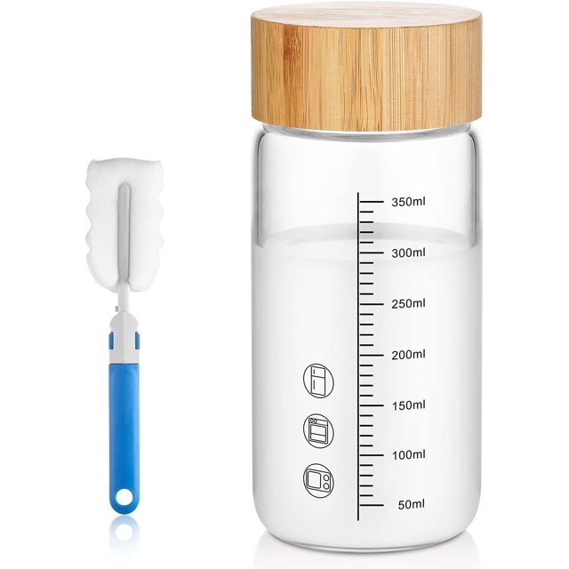 Glass Water Bottle with Lid Small Glass Water Bottles, Wide Mouth Glass