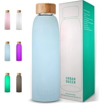 Glass Water Bottle with Protective Silicone Sleeve and Bamboo Lid by Urban green, 18oz, 1extra 304 Stainless Steel Lid with Handle, BPA Free, Dishwasher Safe, Gift Box, Mother's Day Gift
