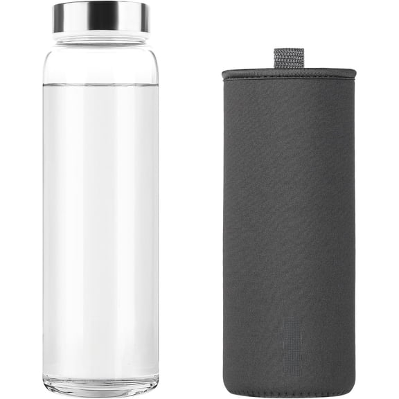 Glass Water Bottles 32 oz, 1 liter / 1000ml Wide Mouth Glass Drinking Bottles with , Large Borosilicate Water Bottle for School Office Travel Yoga Gym, 1 Pack