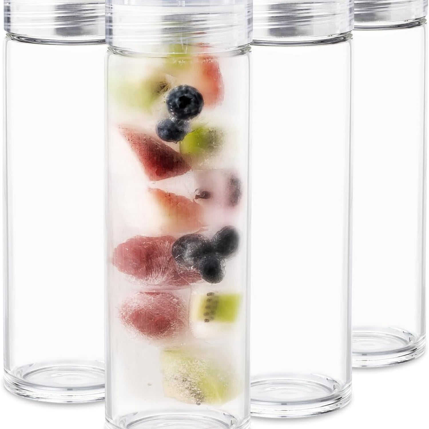 Glass Water Bottles - 4 Pack Wide Mouth Juice Bottles with Clear Lids for Juicing, Smoothies, Fruit Water, Teas, Beverage Storage - 16oz, Leakproof, Reusable, Borosilicate