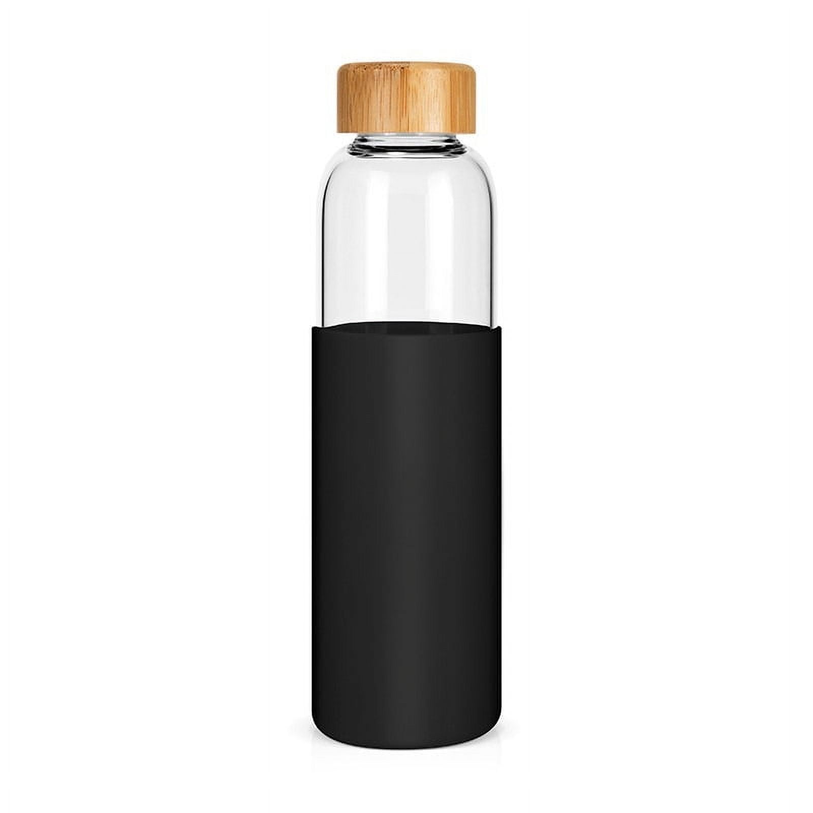 Glass Water Bottles 500ml Borosilicate with Bamboo Lid,Non-Slip Silicone Sleeve,Reusable Glass Bottle for Men and Women