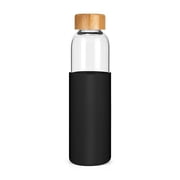 Glass Water Bottles 500ml Borosilicate with Bamboo Lid,Non-Slip Silicone Sleeve,Reusable Glass Bottle for Men and Women