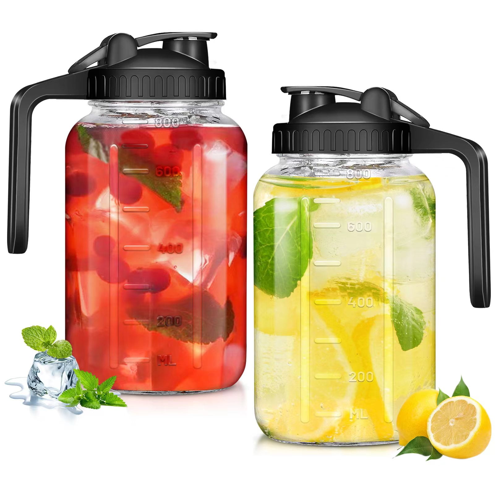 Hwawhin Glass Water Pitcher, 2Pack 32OZ Thick Glass Pitcher with Lid