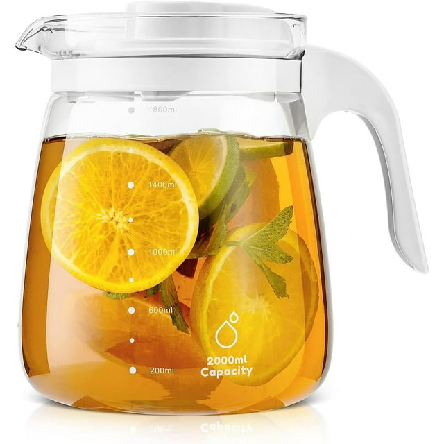 Glass Water Pitcher, 60oz Chic Carafe with Lid and Handle Iced Tea