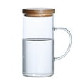 thumbnail image 1 of Glass Water Pitcher with Wooden Lid & Handle, 400ml Cups Included, Hot/Cold Resistant for Tea/Juice/Coffee, Dishwasher-Safe (Hand Wash Better), 1 of 5