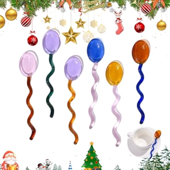 Glass Wavy Spoon, Handmade Colorful Glass Dessert Spoons, Transparent Milk Curved Handle Stirring Tea Spoons, Heat-Resistant Glasses Spoon for Coffee, Tea, Dessert (6pcs-Mix)