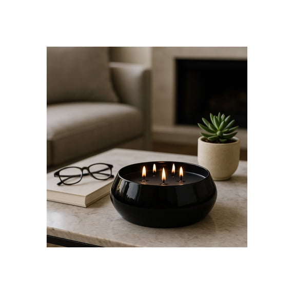 Decorative Glass Scented Candle for Men and Women - Modern Large Votive Candle for Indoor and Outdoor Spaces - Stylish Home Accent for Living Room, Bedroom, or Bathroom Decor - 4", Black