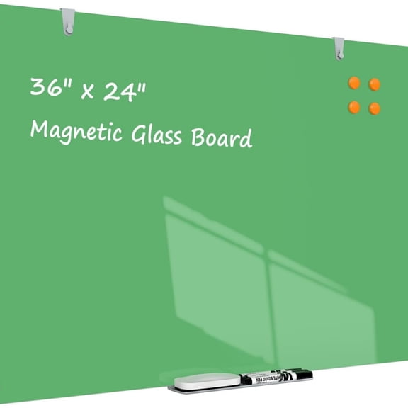 Glass White Board 36x24 Inches Magnetic Glass Dry Erase Board, Large Whiteboard for Wall Office School Classroom Home, 3x2 Feet Green Whiteboard Wall Mounted