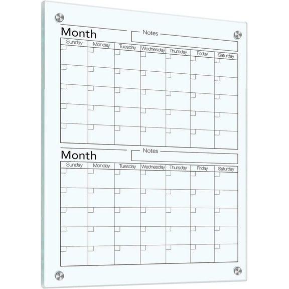Glass Whiteboard Calendar Dry-Erase White Board Planner Glass Large Wall Mounted Calendar with Marker Tray for Wall  or Office(Transparent,24" X 18",2 Month)