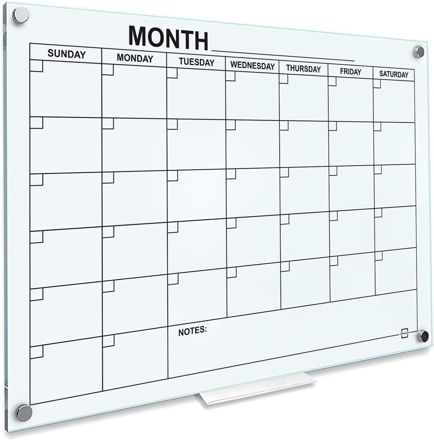 Glass Whiteboard Calendar Monthly Planner White Board Calendar Dry Erase Board 34”x46” Dry Erase Calendar For Wall Weekly Glass Calendar Whiteboard Home office Large Wall Calendar & Marker Tray