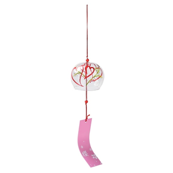 Glass Wind Chime with Polyester Cord & Paper Round with Heart Clear 410mm
