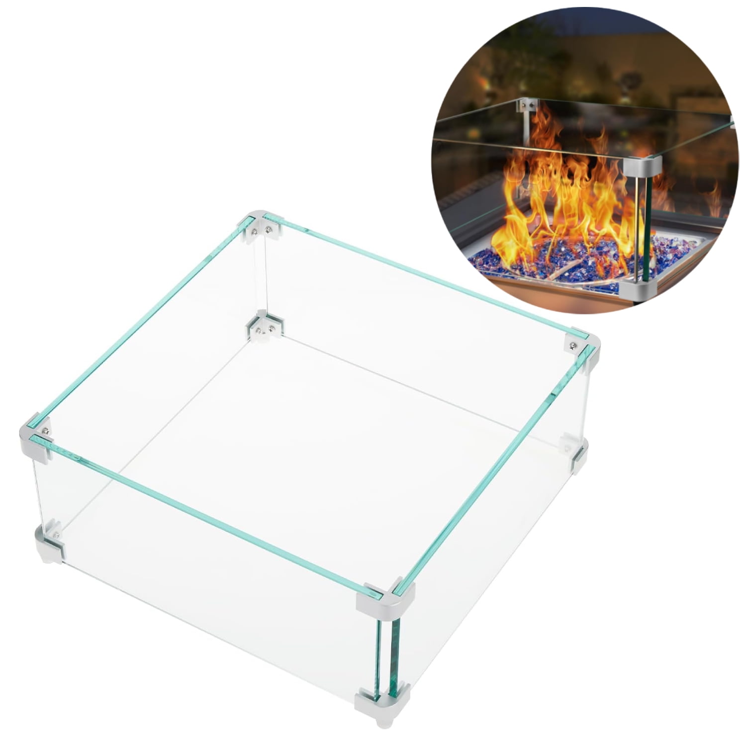 Glass Wind Guard for Propane Fire Pit Table,18.5 x 18.5 x 6 inch