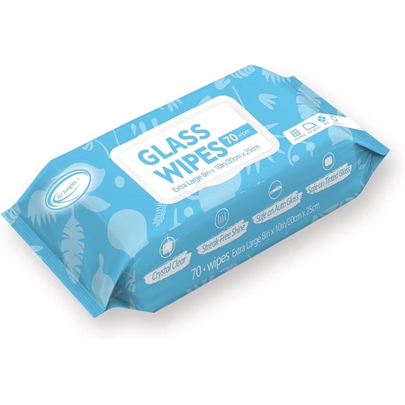 Air Jungles Glass and Window Cleaner Wipes, 70 Count, Extra Large 8" x 10", Multi-Surface Streak-Free