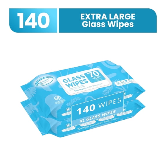 Air Jungles Glass & Window Cleaning Wipes, Extra Large 8 x 10 in, 70 Count (Pack of 2) Streak Free Glass Cleaning for Car Windshield Headlight Mirror