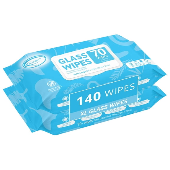Glass and Window Cleaner Wipes 70 Count (Pack of 2), Extra Large 8" x 10" in, Streak Free Glass Cleaning Wipes for Car Windshield Headlight Mirror Tile Household Appliance