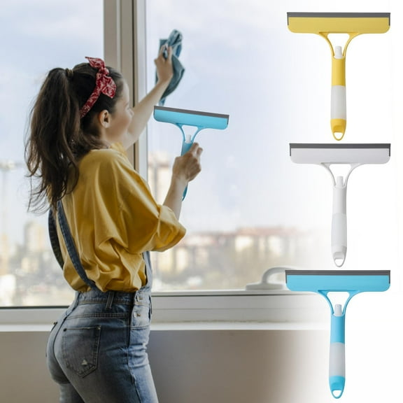 Glass Window Cleaning Tool 3-in-1 Squeegee Brush with Sprayer - 10 Inch Multipurpose Cleaning Kit with Sponge Head & Rubber Blade for Windows, Mirrors, Shower, Car Glass, Home & Bathroom Use