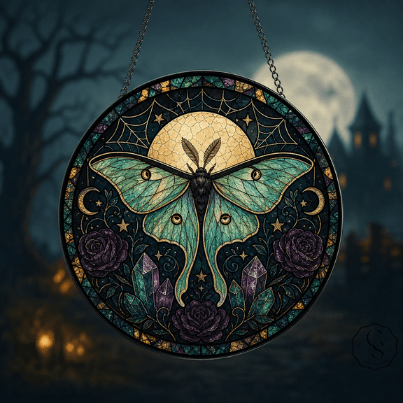 Glass Window Hanging Gothic Moon Moth Acrylic Window Decor for Gothic Home