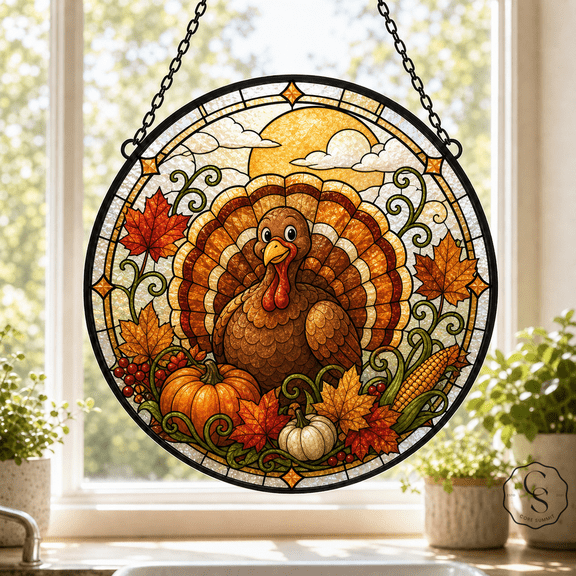 Glass Window Hanging Thanksgiving Turkey Glass Suncatcher for Window Display for Hosts