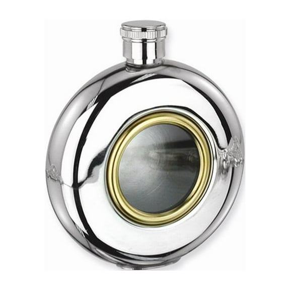 Glass Window Stainless Steel and Gold-tone 5oz Round Flask - Etching Gift Item