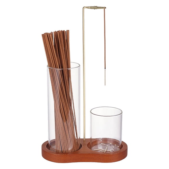 Glass & Wood Base Candle Holder with Iron Findings Column Mixed Color 150x77.5x258mm