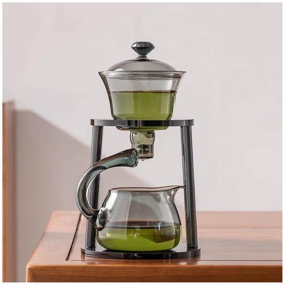 Glass Yuan Zhu Black Semi-Automatic Drip Tea Set with Magnetic Filter