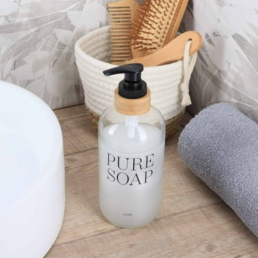 Glass and Bamboo Soap Dispenser PURE SOAP 17 FL OZ