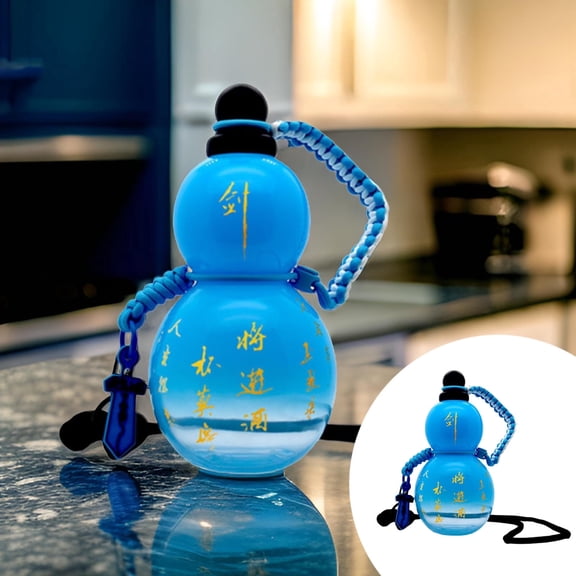 Glass and Bottle Gourd Style Water Bottle 28oz Clear Reusable Flask with Strap Leak Proof Sport Jug Screw Top Includes Brush Charm DIY Sticker