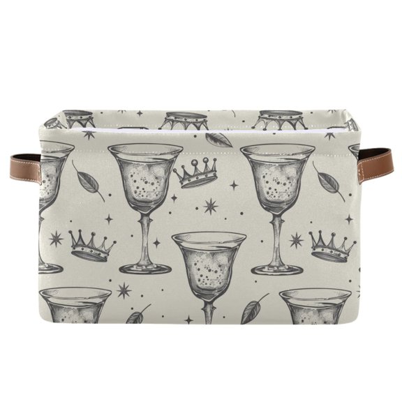 Glass and Crown Storage Bins with Handle Fabric Organizer Basket Foldable Box 1 Pack 14.2x10.2x8.3