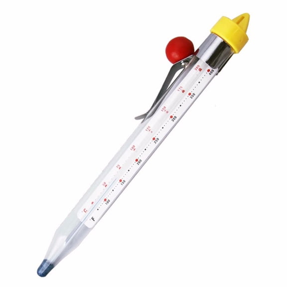 Glass and Stainless Steel Candy Thermometer for Syrup, Caramel, and Confectionery with Clear Temperature Markings and Heat-Resistant Design in Clear