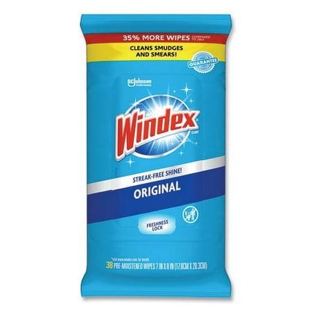 Glass and Surface Wet Wipe, Cloth, 7 x 8, Unscented, 38/Pack | Bundle of 10 Each