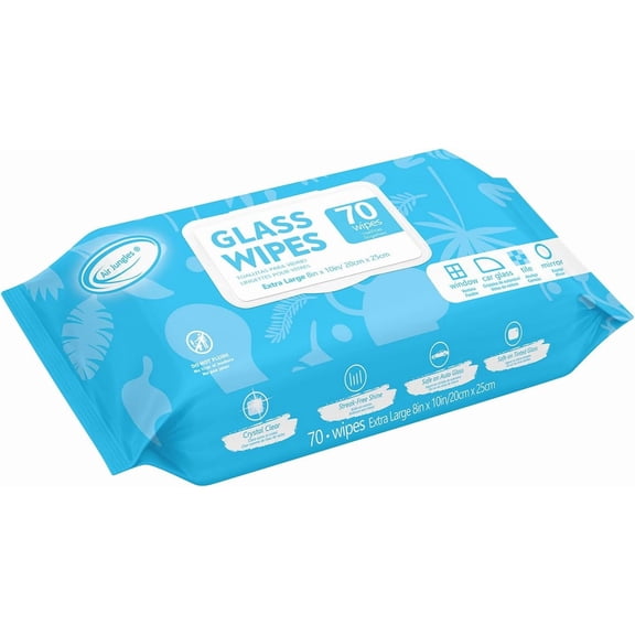 Glass and Window Cleaner Wipes 70 Count, Extra Large 8" x 10" Size Cleaning Wipes for Car Windshield, Headlight, Mirror, Tile and Home Glass Surface