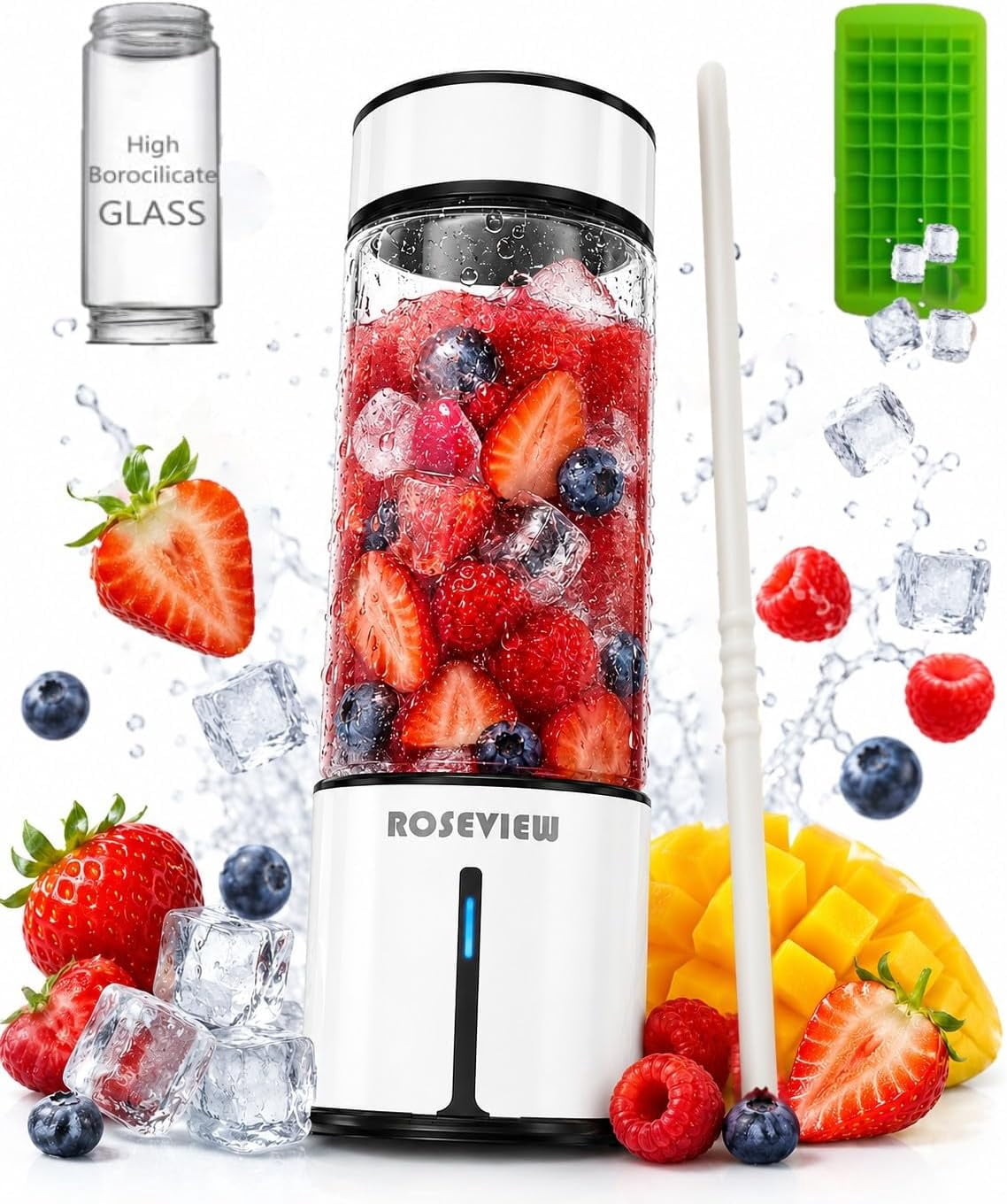 Glass blender for shakes and smoothies ROSEVIEW glass bottle blender cordless jar for shakes and smoothies cordless mixer handheld rechargeable mini juicer