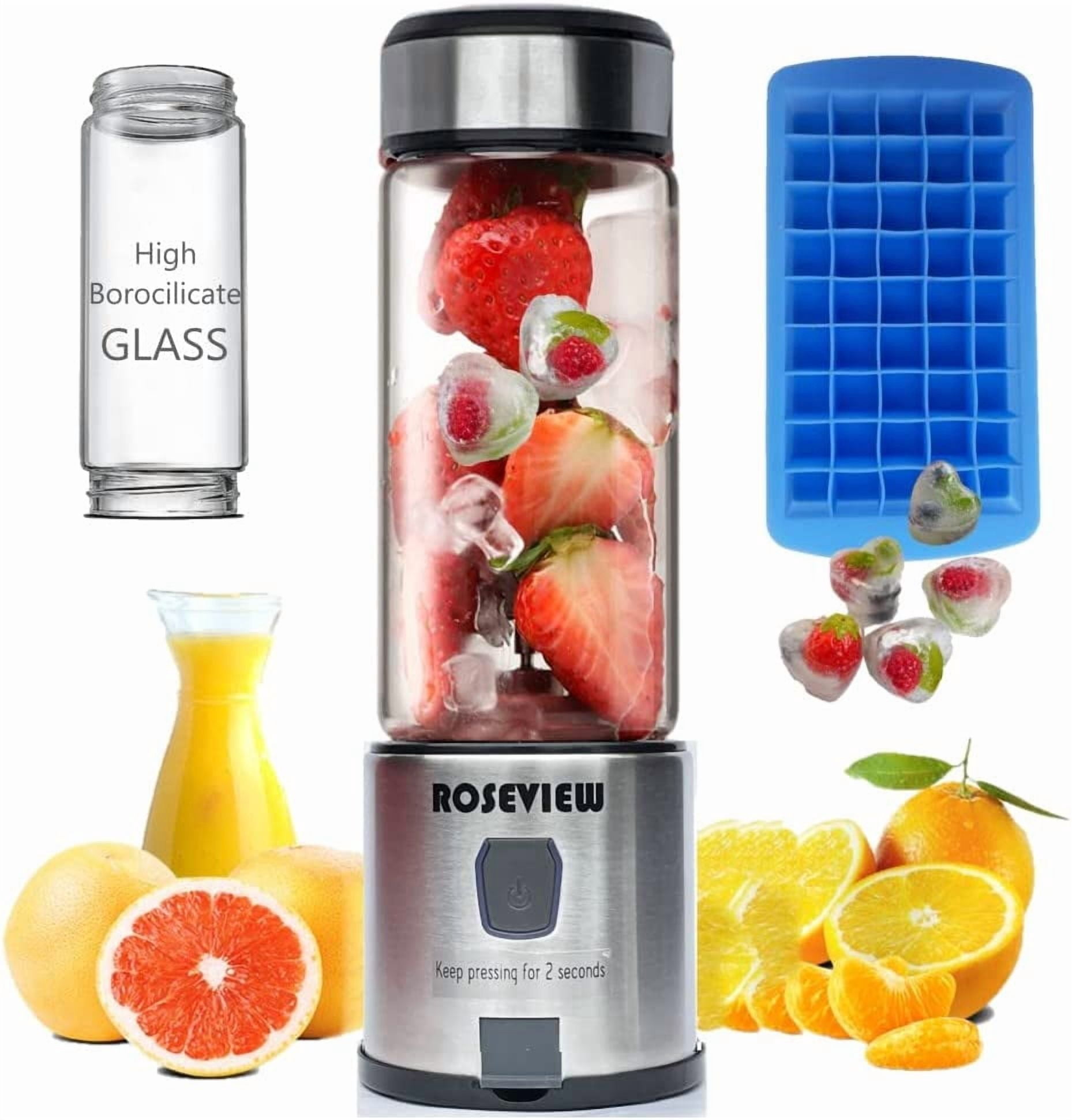 Smoothie blender USB rechargeable ROSEVIEW glass bottle jet blender mini cordless blast jar for shakes and smoothies blend mixer handheld  mini juicer