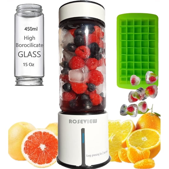 Smoothie blender USB rechargeable ROSEVIEW glass bottle jet blender mini cordless blast jar for shakes and smoothies blend mixer handheld mini juicer