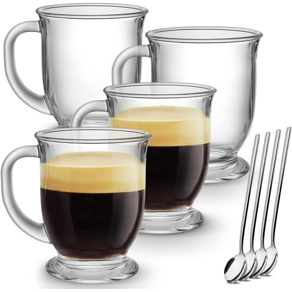 Glass coffee cup, transparent large coffee cup with handle, suitable for hot drinks, transparent mug suitable for tea, cappuccino, latte, espresso, juice, glass coffee cup