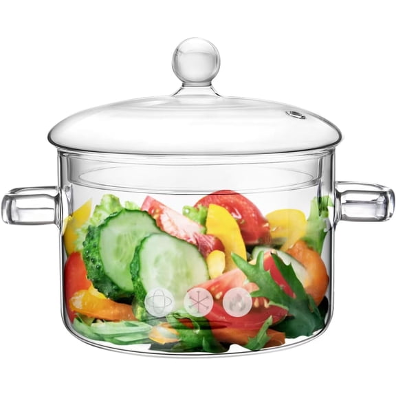 Glass cookware suitable for stovetop cooking, 1.5L/50oz glass cooking pot with lid, heat-resistant slow cooker, suitable for stovetop cooking, soup, milk, tea.