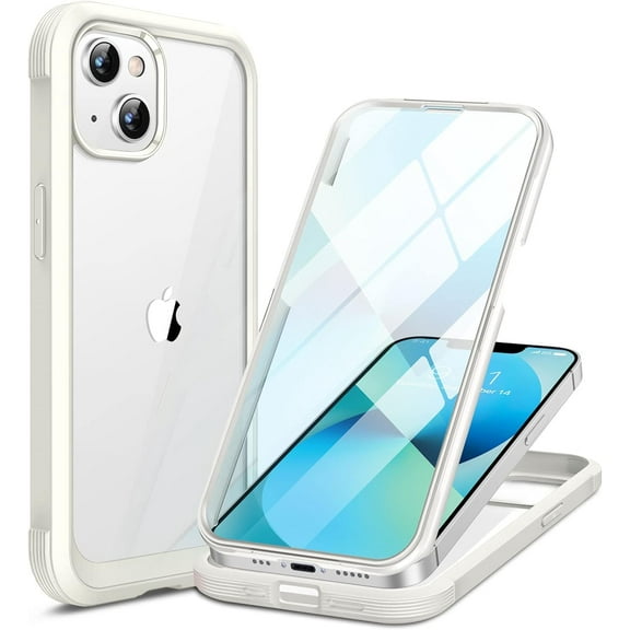 Glass iPhone 13 Mini Case 5.4 inch, 2023 Upgrade Full-Body Clear Bumper Case with Built-in 9H Tempered Glass Screen Protector for iPhone 13 Mini, White