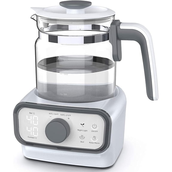 Glass kettle, precisely temperature-controlled, suitable for milk powder, coffee and tea beverages. 1.2-liter electric kettle with LCD display and timer function.